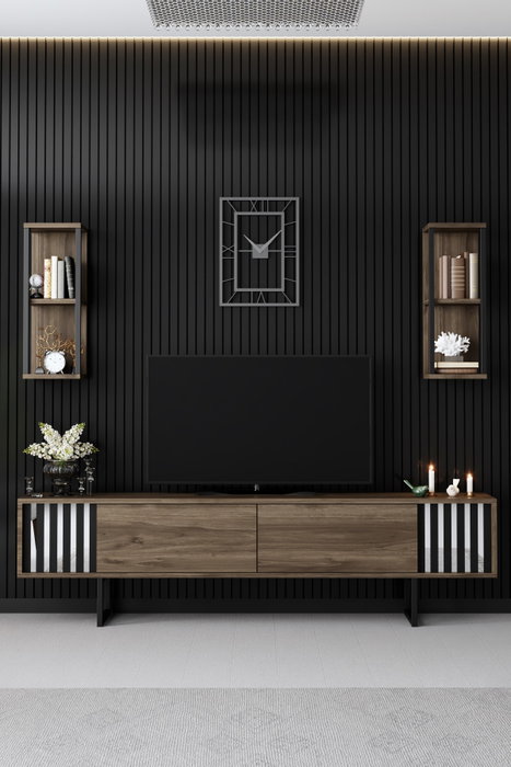 Hanah Home Mueble para Televisor Chrome Line - Nogal, Negro